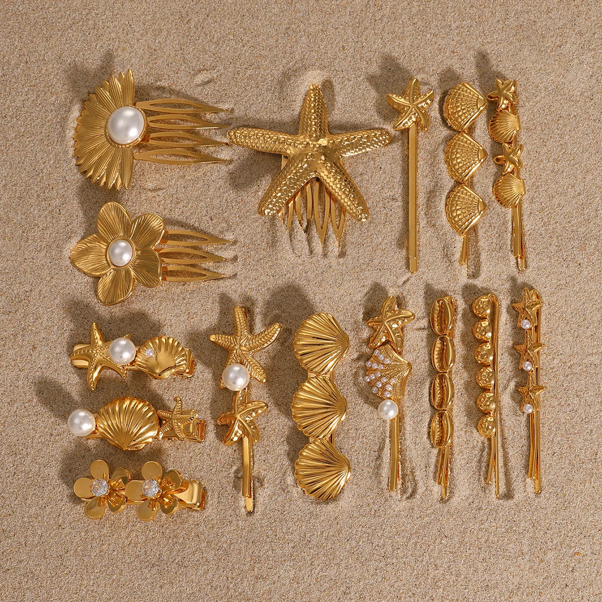 Sea Inspired Gold Plated Hair Accessories