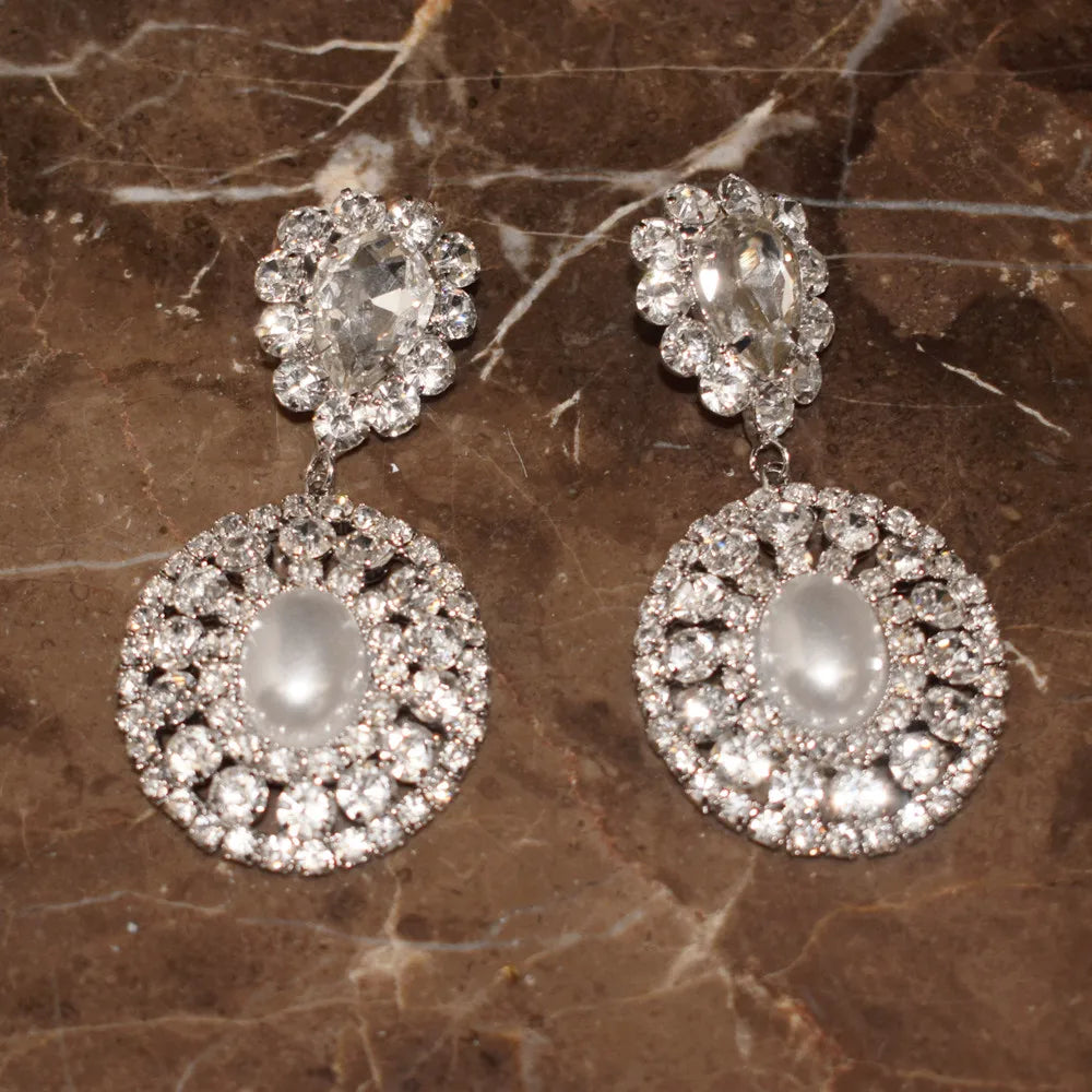 New Rhinestone Oval Pendant Dangle Earrings