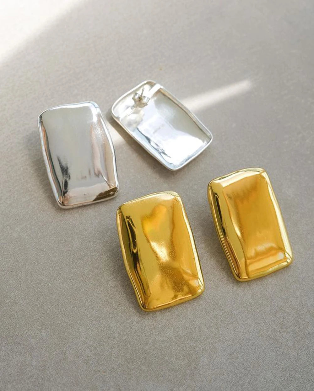 Aureum Collective Stainless Steel Earrings Rectangle 18K Gold Plating