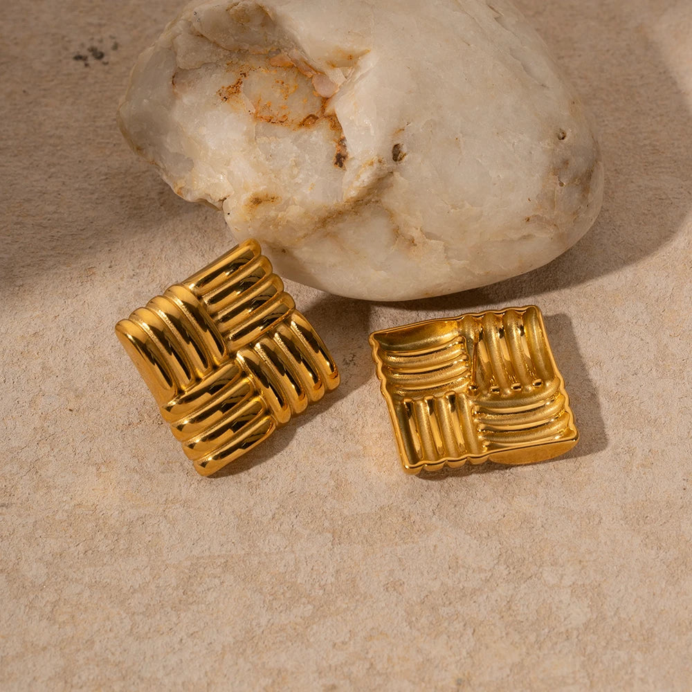 Square Textured Bold Earrings