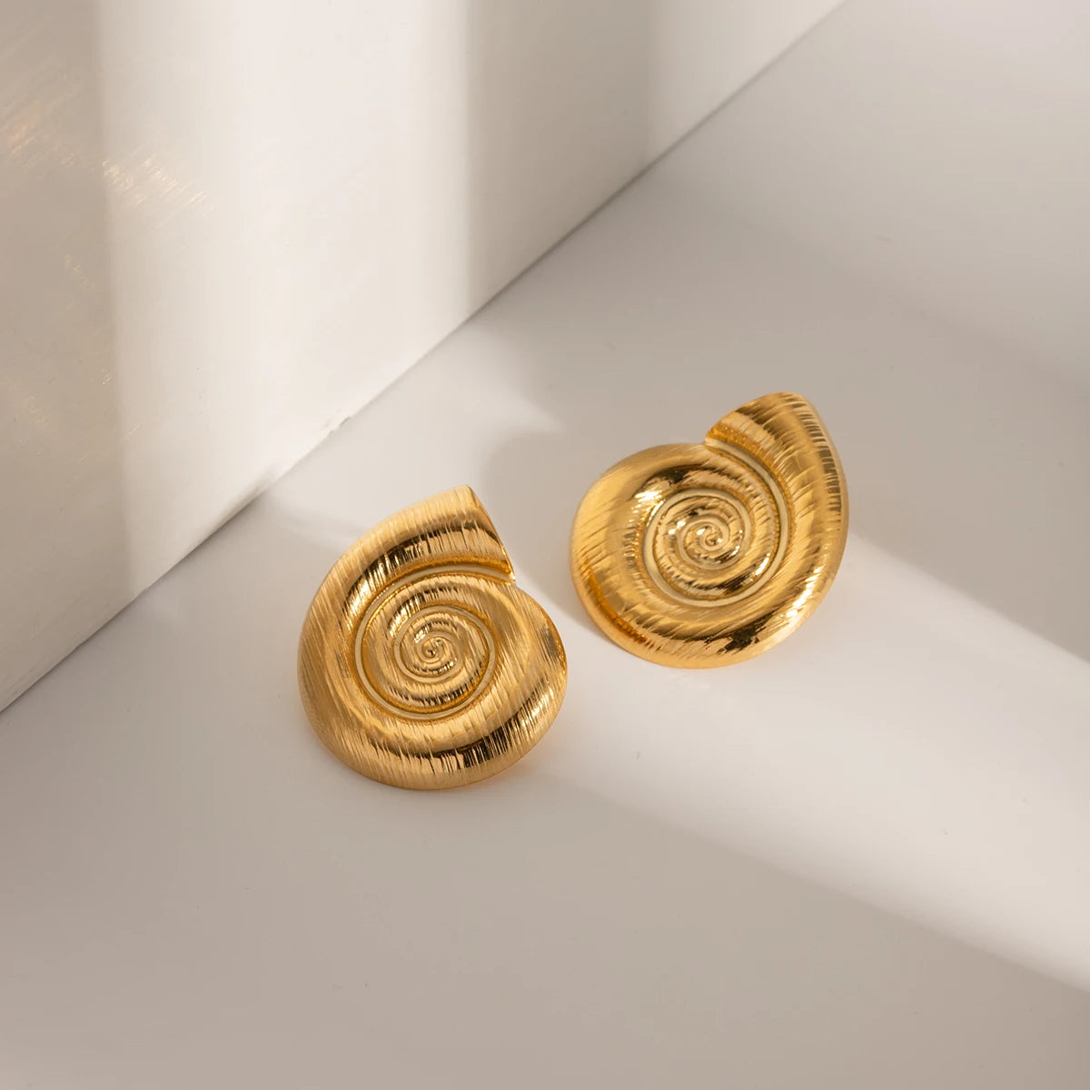 18K Gold  Plated Stainless Steel Conch Spiral Stud Earrings