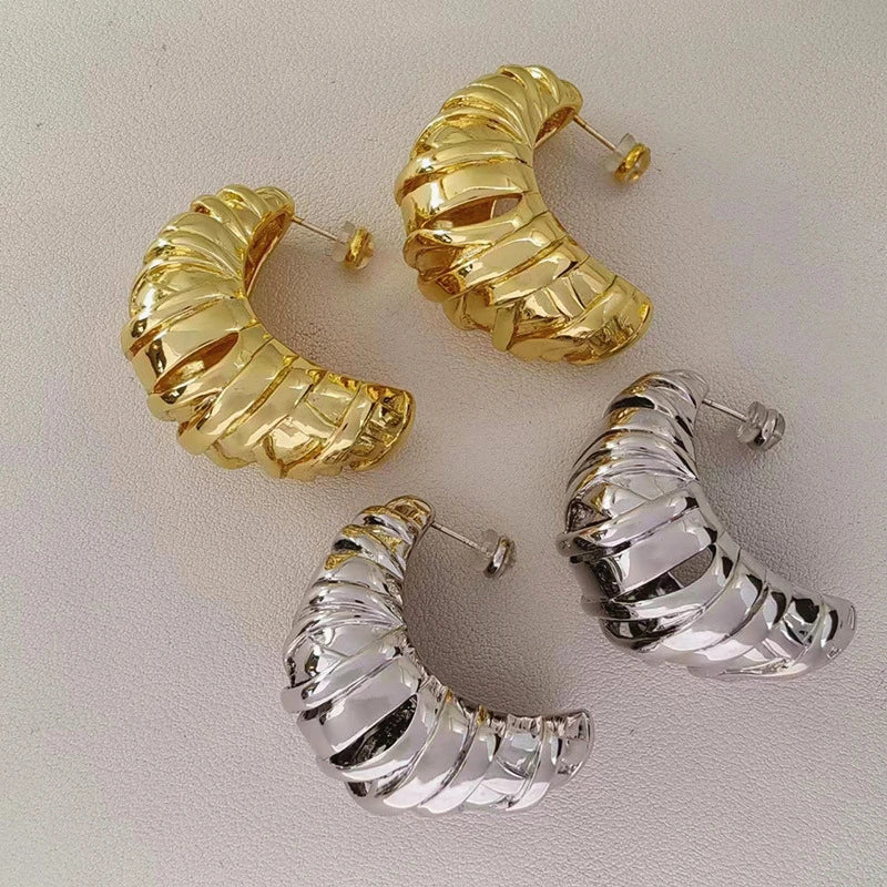 Cornucopia Horn Metal Earrings 18K Gold Plated