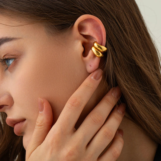 Ear Cuff Round Geometric Hoop Earrings 18K Gold