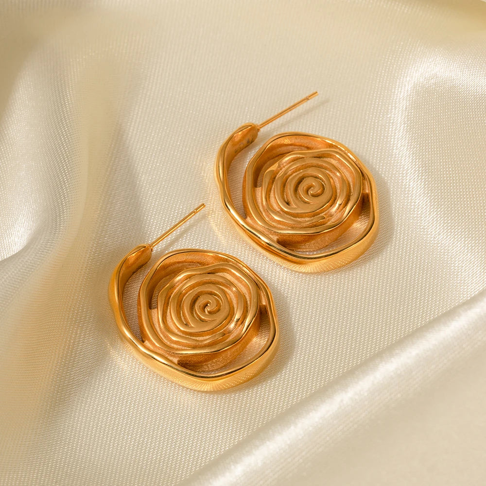 Circle Spiral Stainless Steel Gold Plated Earrings 18K