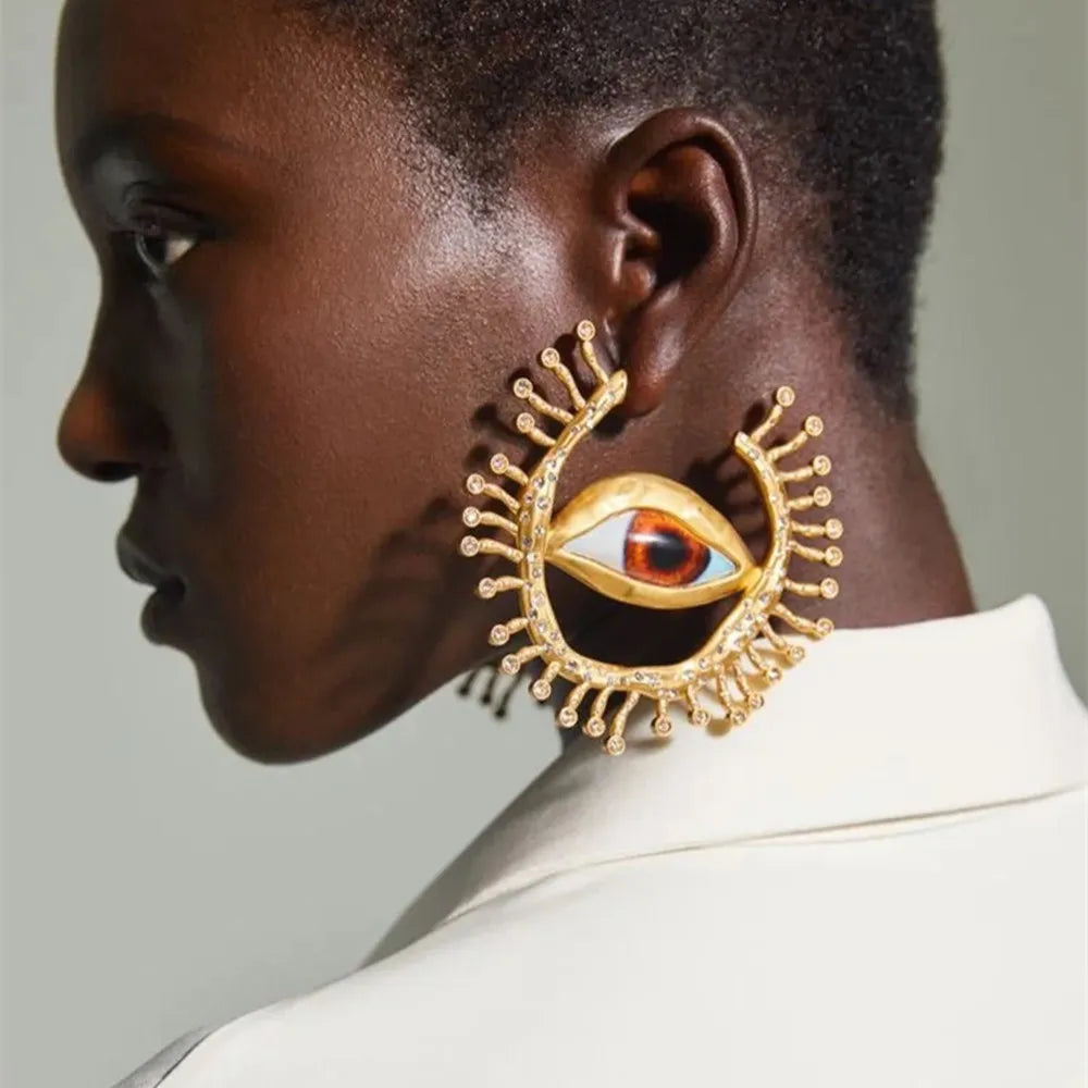 Surrealist Eye Sunburst Hoop Earrings Schiaparelli Style