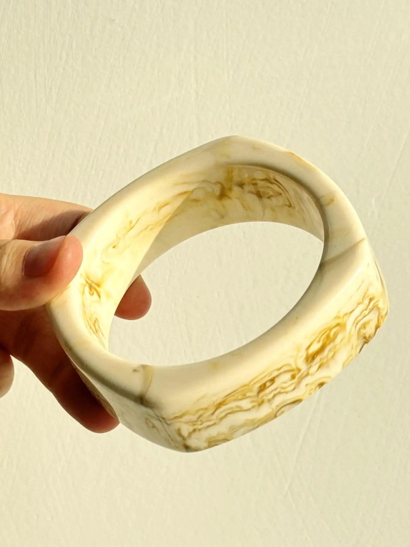 Chunky Exaggerated Irregular Square Round Yellow White Texture Silver Plated Resin Bracelets