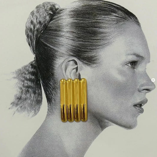 Chunky Geometric Rectangular Ribbed Earrings