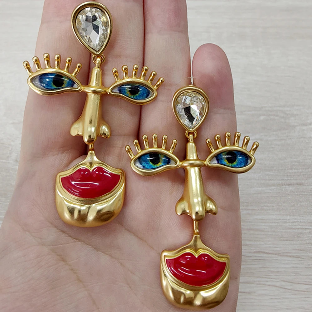 Surrealist Lips Nose Evil Eyes Stud Earring Retro Schiaparelli Style