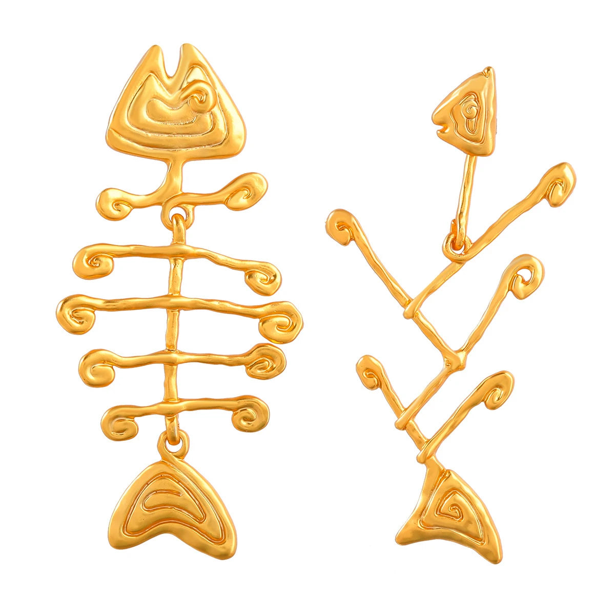 Surrealist Fish Bone Asymmetric Dangle Earrings