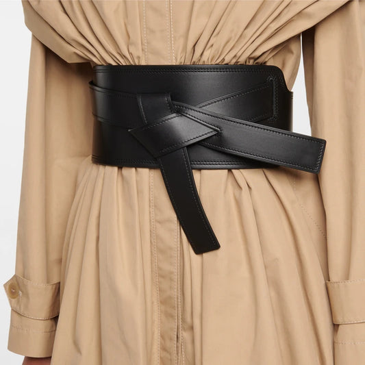 Bow Soft cowhide waist leather wide belt