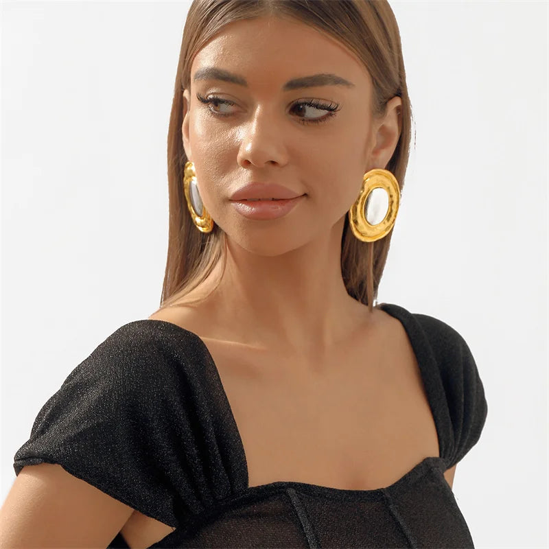 Contrast Round Large Earrings