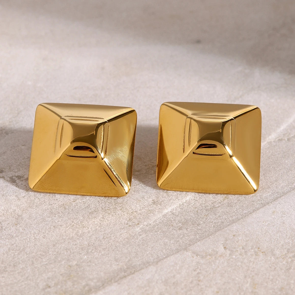 Stainless Steel 18K Gold Plated Square Geometric Metal Big Stud Earrings