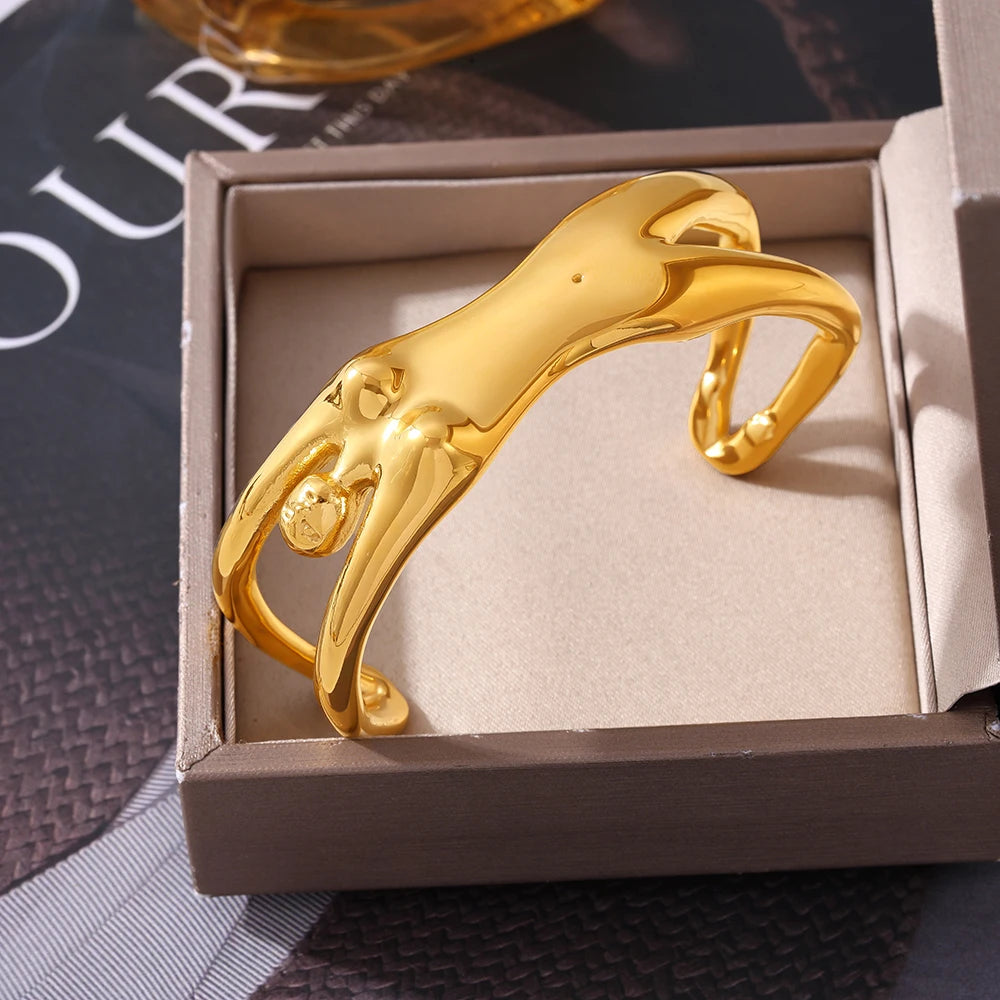 Women Body Figure Sculpture Stainless Steel Bracelet 18K Gold Plated