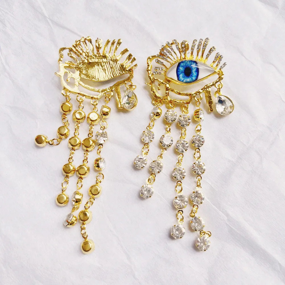 Golden Eyes Chain Crystal Dangle Earrings Schiaparelli