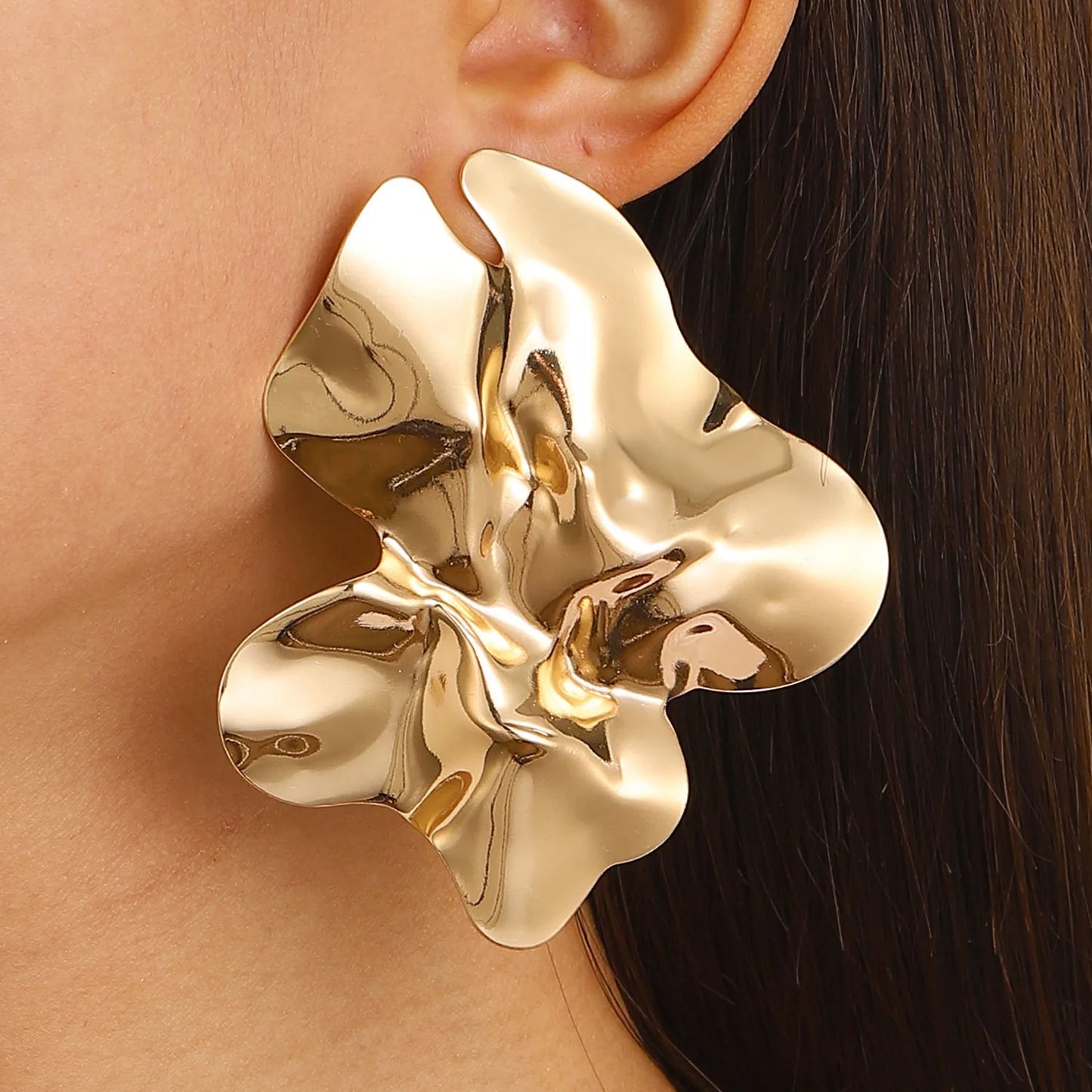 Large Statement Flower Metal Irregular Stud Earrings