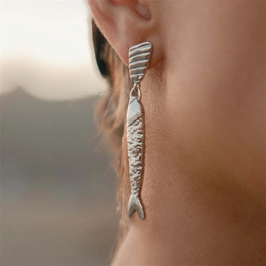 Gold Plated Statement Sardine Fish Earrings