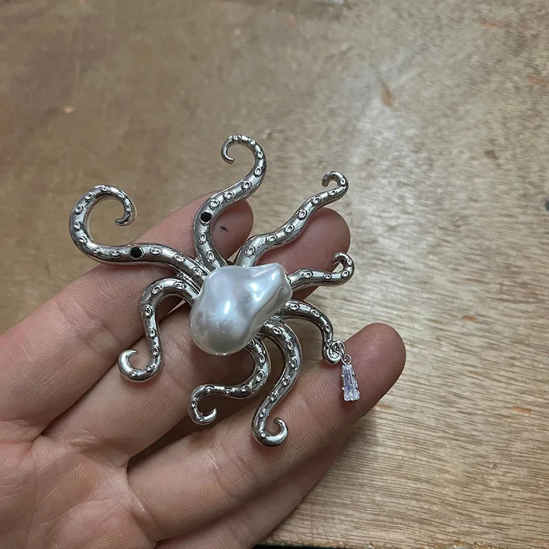 Big Baroque Pearl Octopus Rings