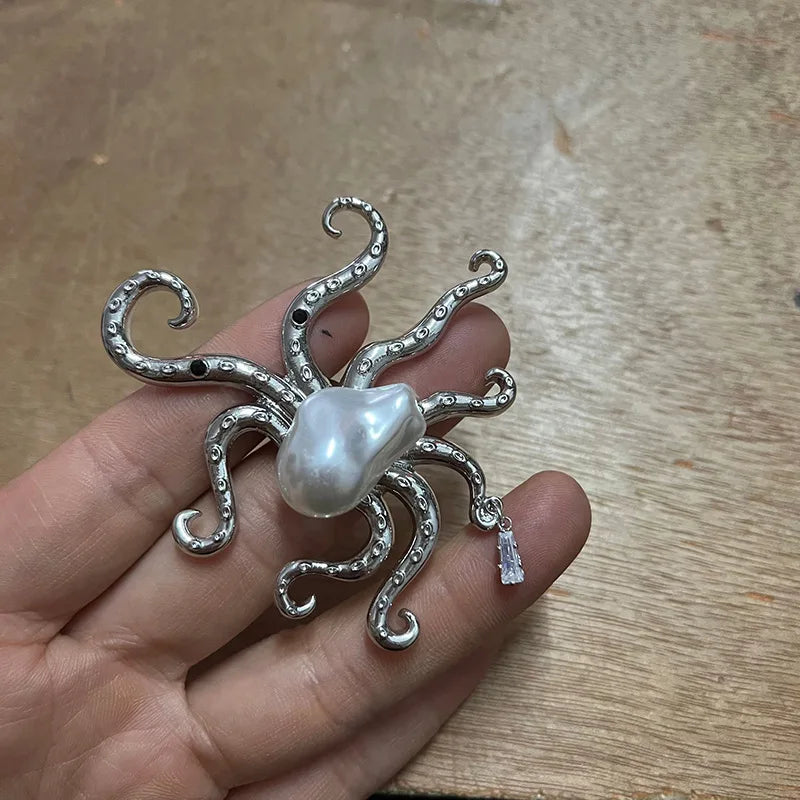 Big Baroque Pearl Octopus Brooch