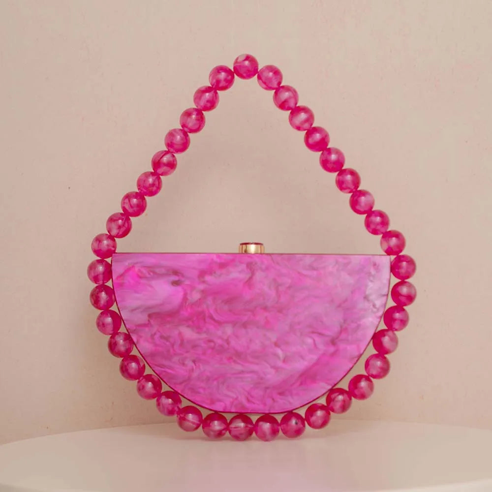 Half Moon Resin & Acrylic Beaded Handbag