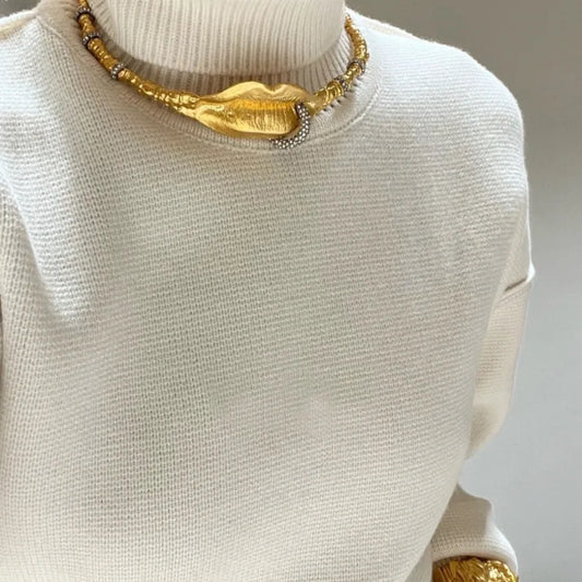 Statement Gold Plated Large Lips Shaped Necklace