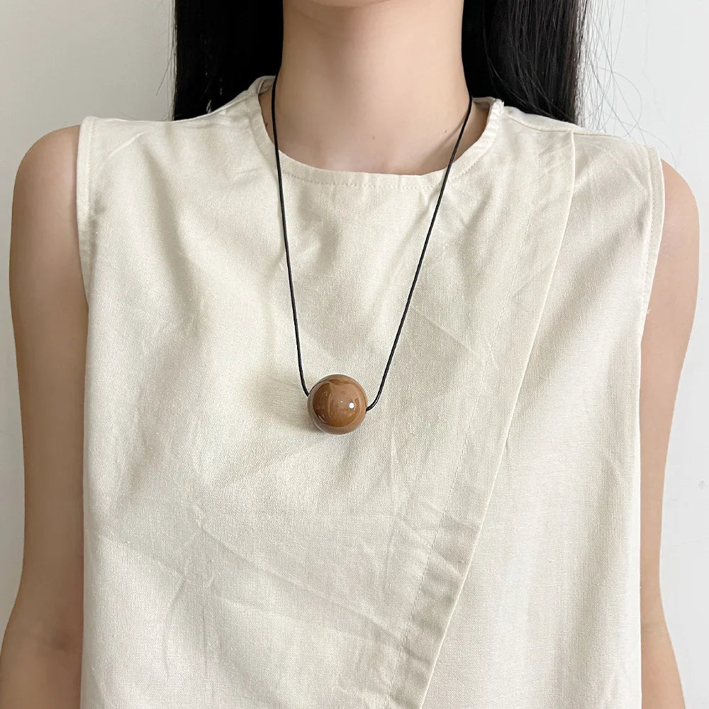 Minimalist Metal Geometric Ball Pendant Necklace