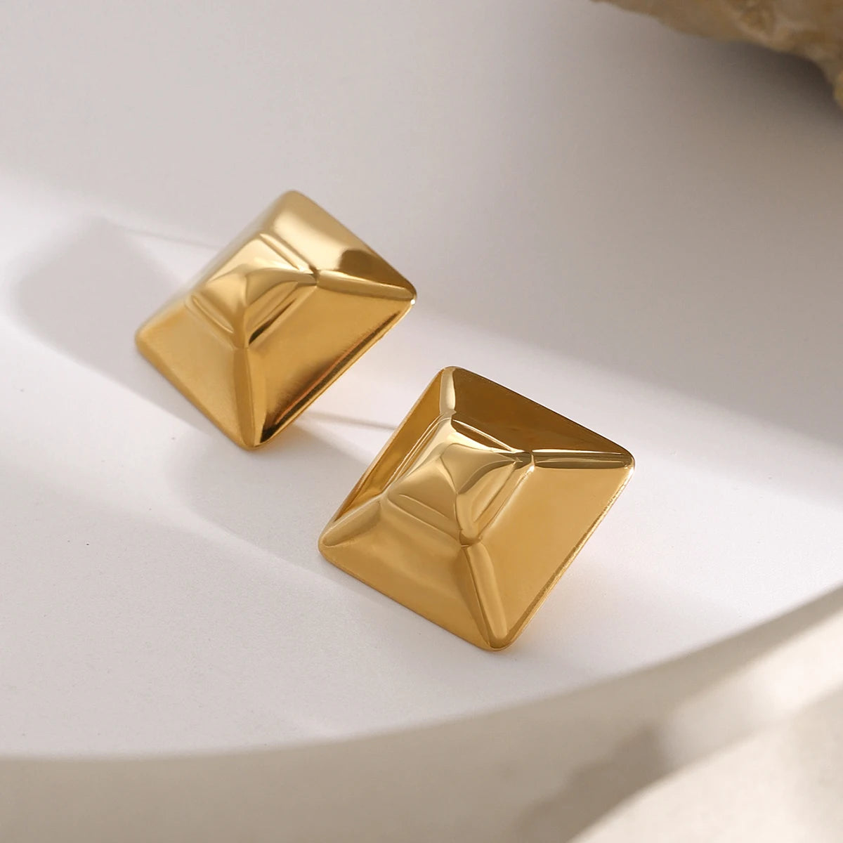 Stainless Steel 18K Gold Plated Square Geometric Metal Big Stud Earrings