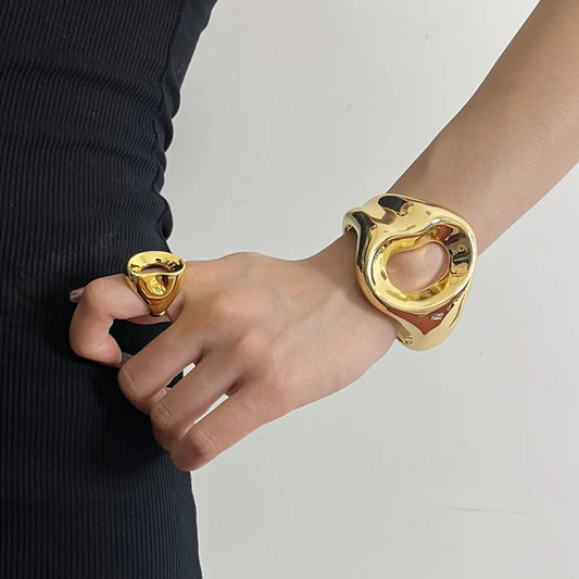 Chunky Asymmetric Open Bracelet & Ring