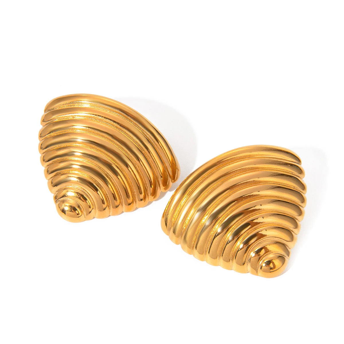 18K Gold Plated Stainless Steel Inverted Triangle Shell Stud Earrings 