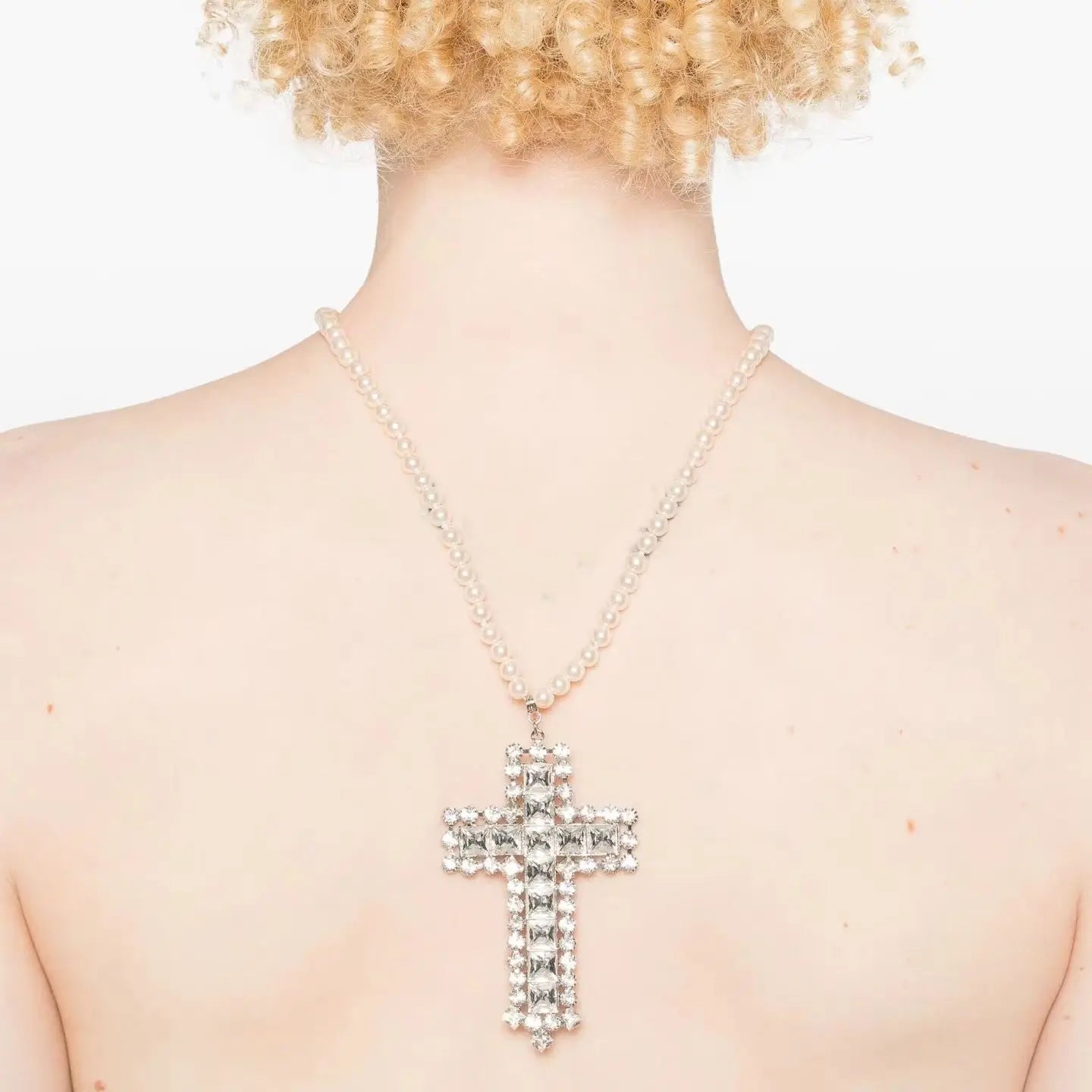 Cross Rhinestone Crystal Pearl Pendant Necklace