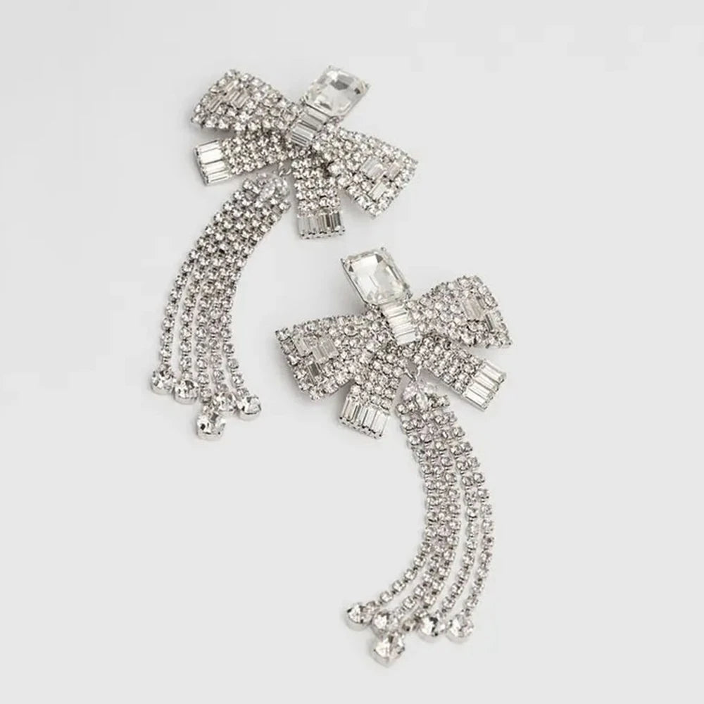 Statement Bow Rhinestone Clip Earrings