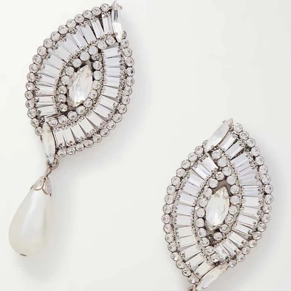 Rhinestone Geometric Pearl Ear Clip Earrings