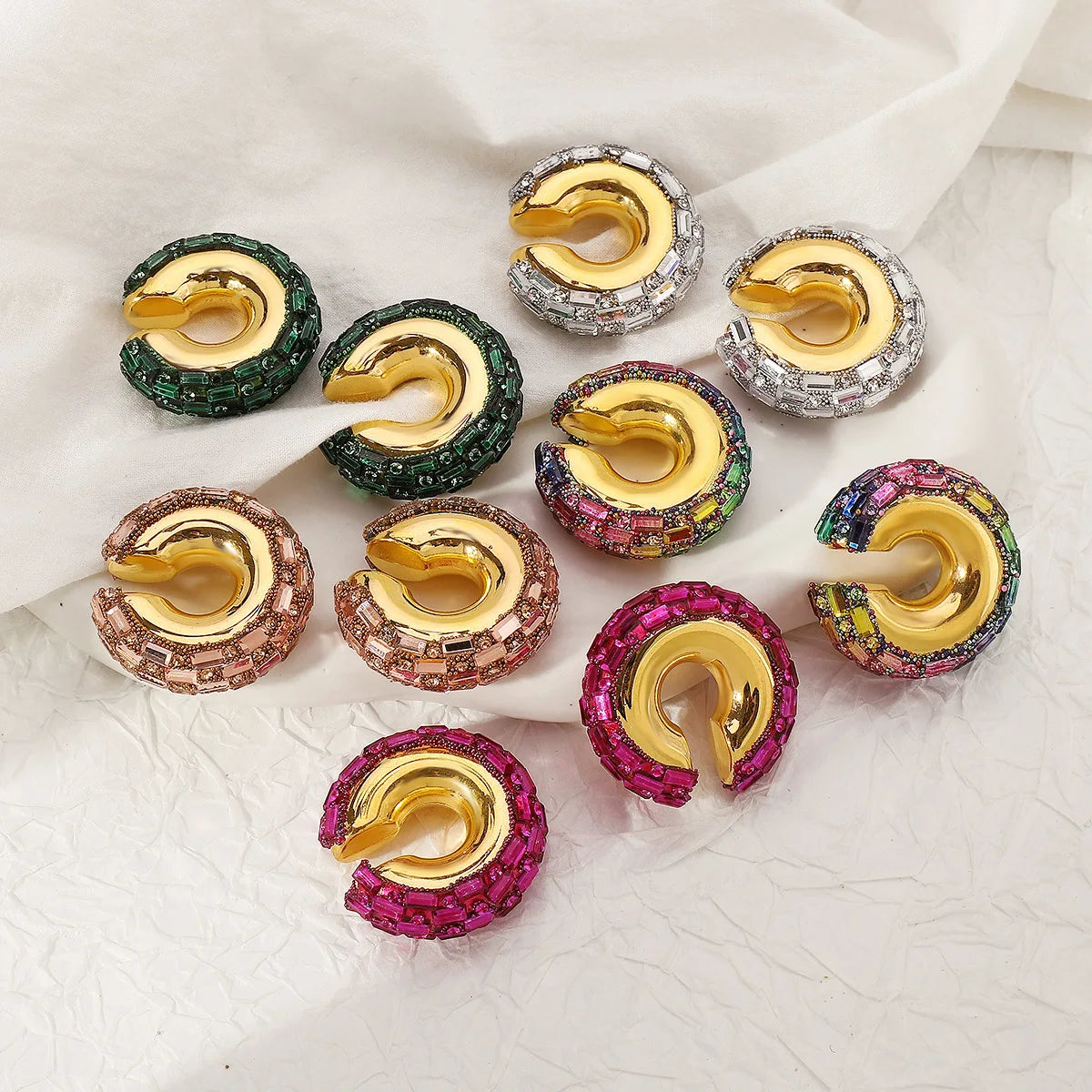 Colorful Zircon Crystal Rhinestone Ear Cuff Clips Earrings