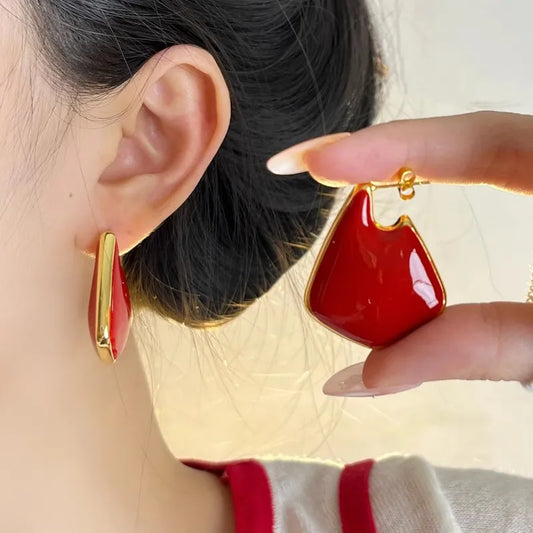 Enamel Drop Glaze Metal Chunky Stud Earrings