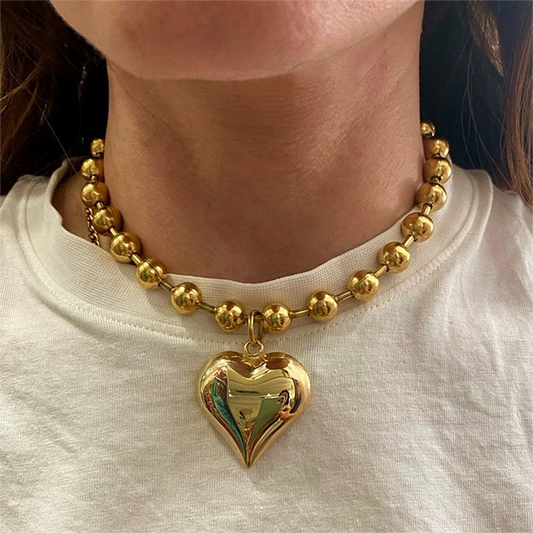 Chunky Chain Gold Plated Heart Statement Necklace