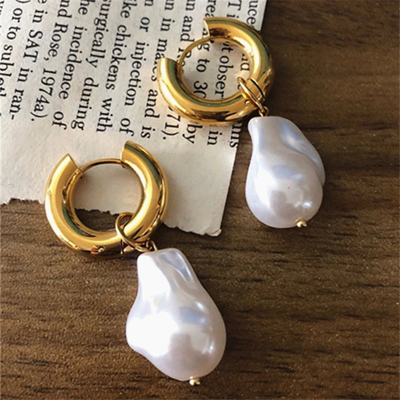 18K Gold Plated Baroque Pearl Dangle Earrings