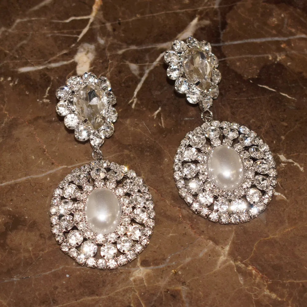 New Rhinestone Oval Pendant Dangle Earrings