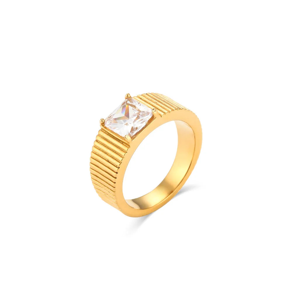 18K Gold Plated Crystal Striped Rings