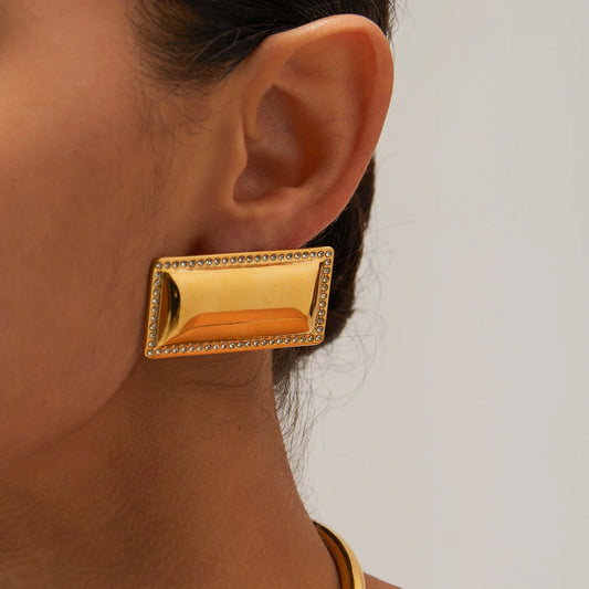 Gold Plated Retangular Square Earrings