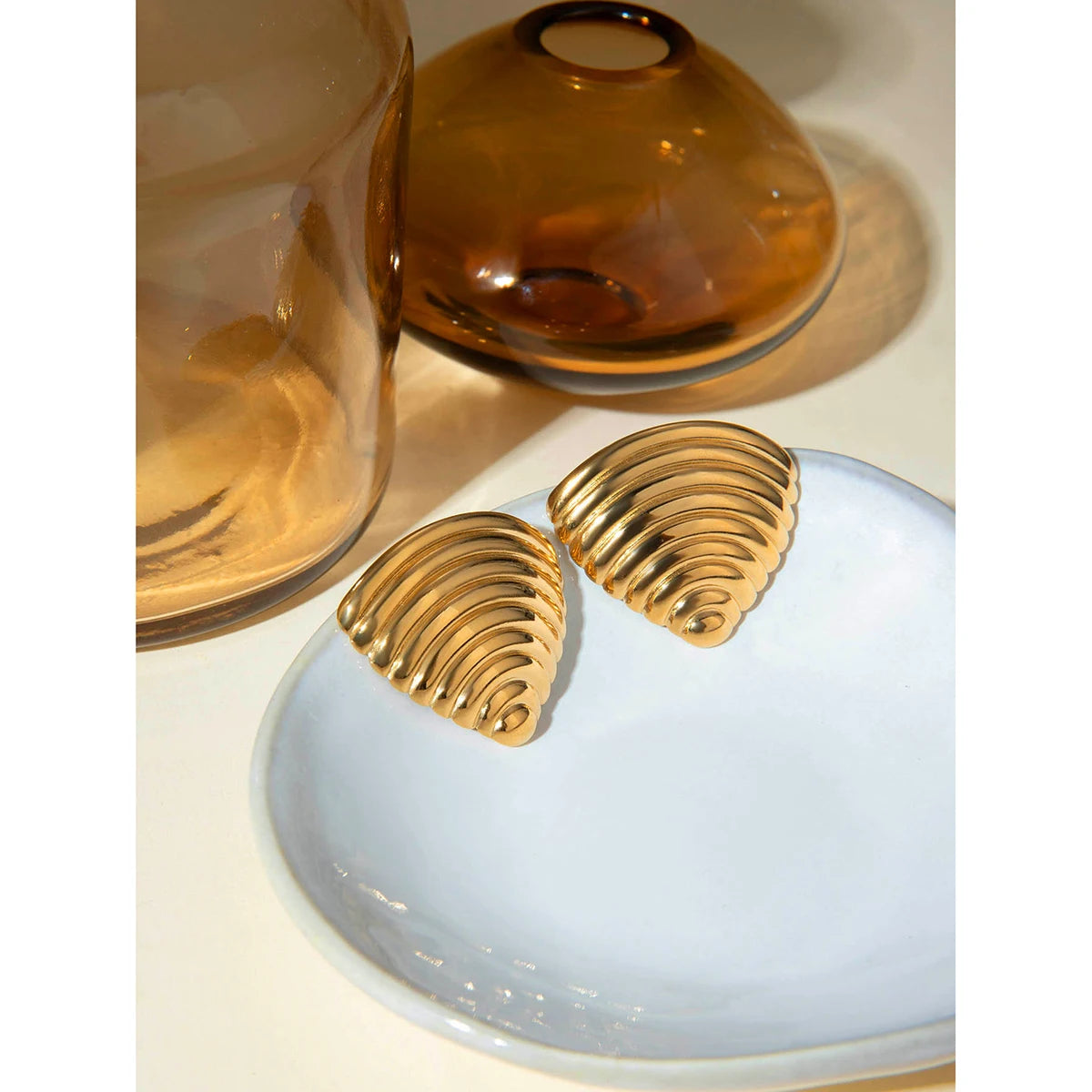 18K Gold Plated Stainless Steel Inverted Triangle Shell Stud Earrings 