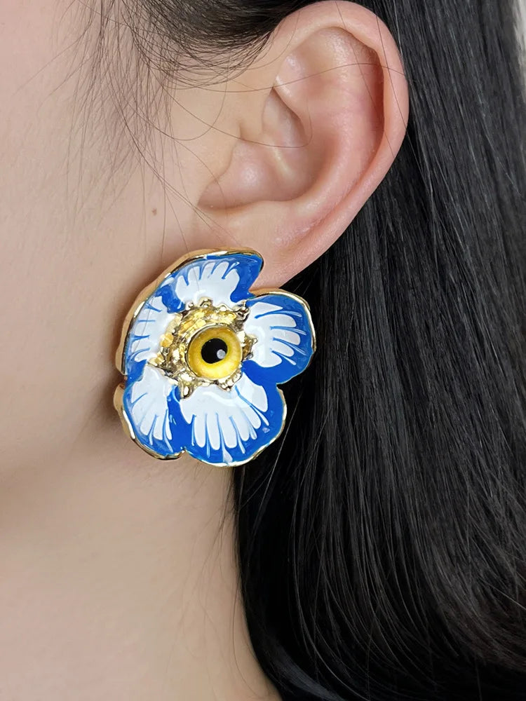 Statement Contrasting Colors Flower Earrings