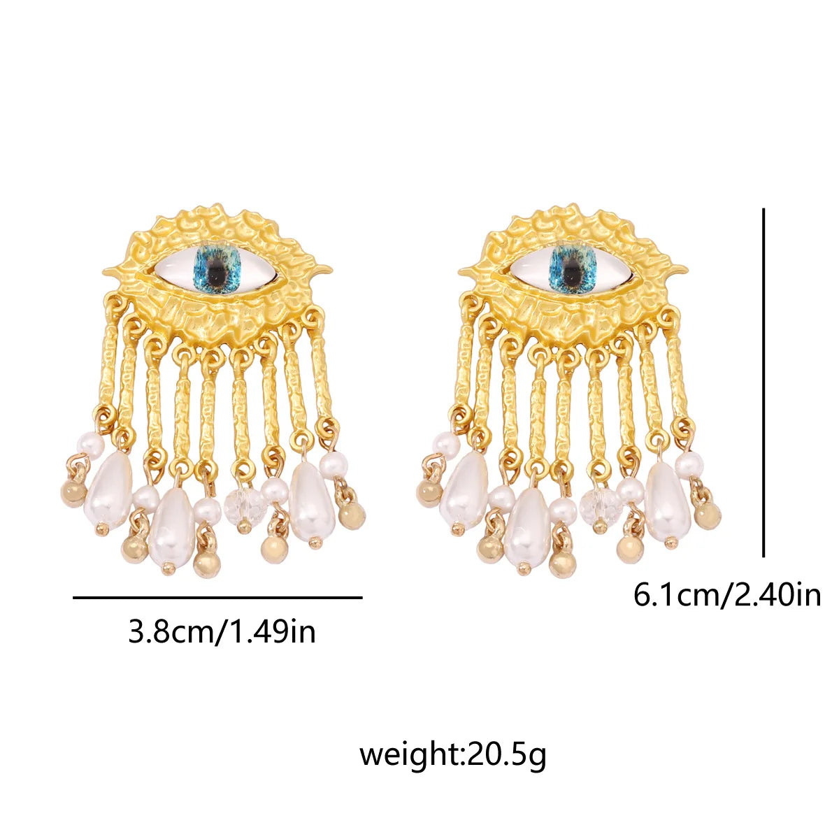 Schiaparelli Style Evil Eye With Pearl Tassel Earrings