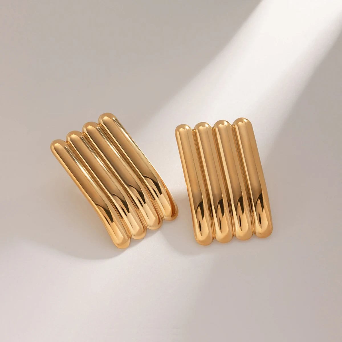 Minimalist 18K Gold Plated Stainless Steel Elegant Rectangular Striped Shaped Earrings