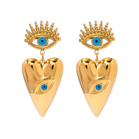 Triangle Heart Devil Eye Pendant Earrings