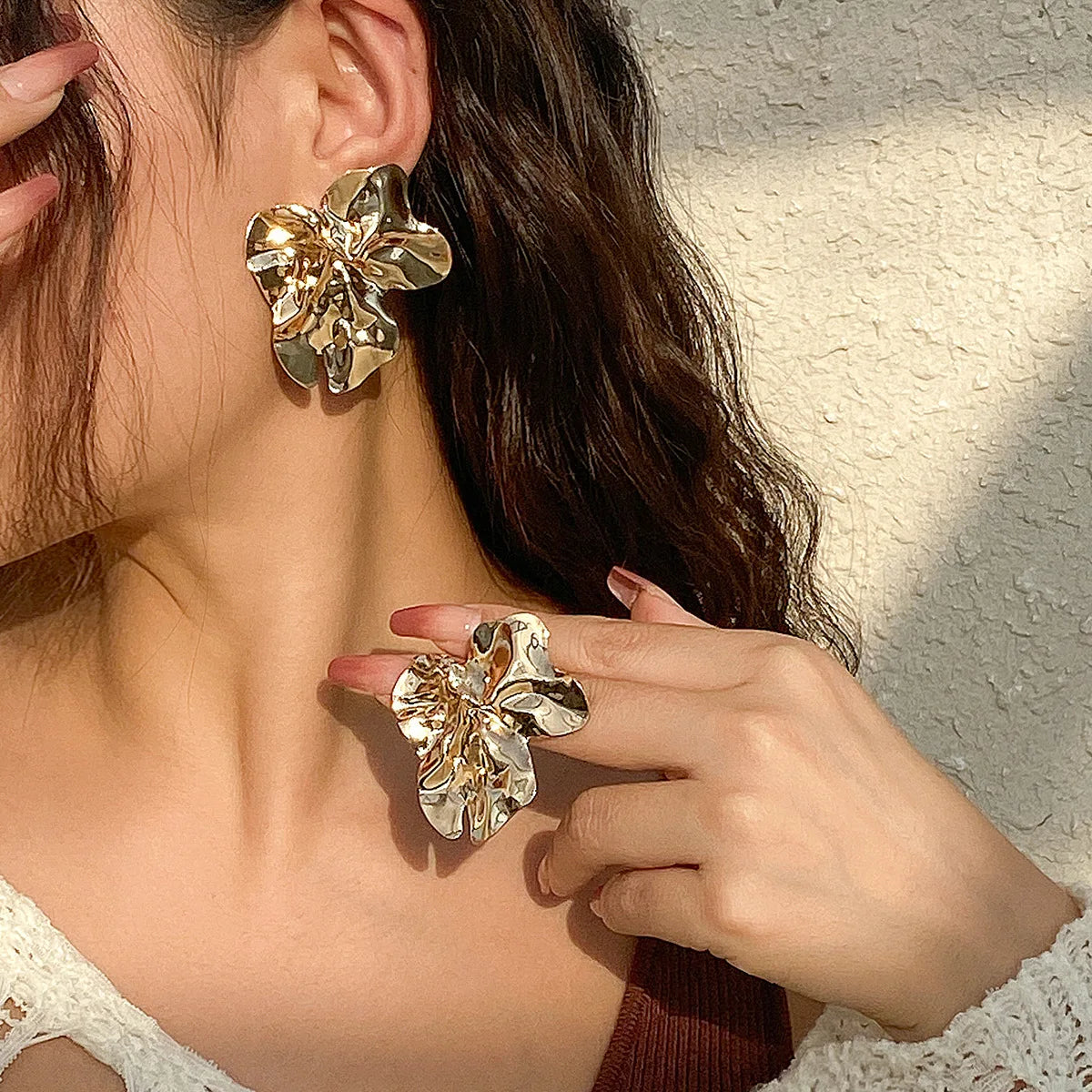 Large Statement Flower Metal Irregular Stud Earrings