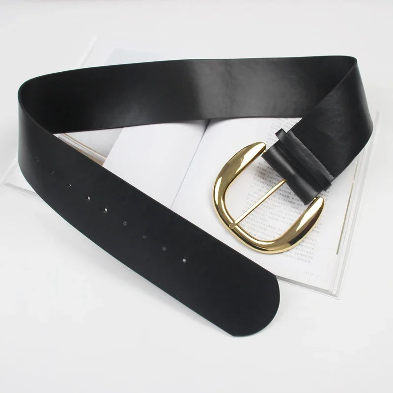 Wide Metal Buckle Waist Belt