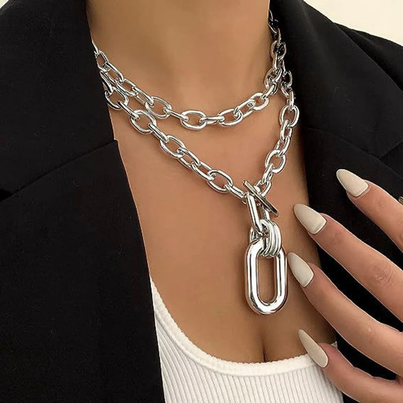 Silver Stainless Steel Chunky Chain Necklace