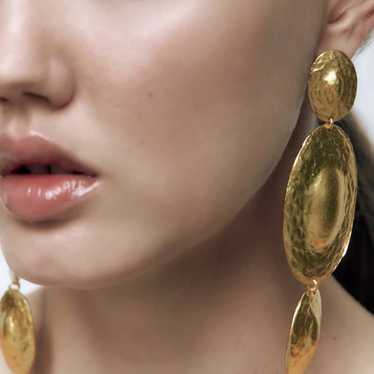 Textured Oval Shape Metal Dangle Earrings