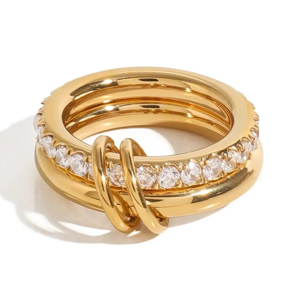 Gold Plated White Cubic Zirconia Double Layer Ring