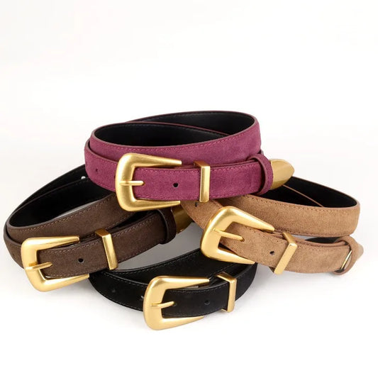 Chunky Buckle Suede Genuine Leather Belt