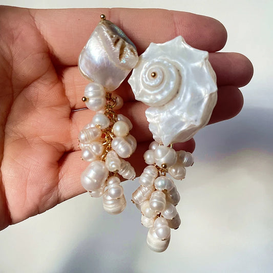 Chunky Shell & Baroque Pearl Earrings
